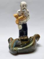 Пепельница Старик и золотая рыбка обливная керамика СССР